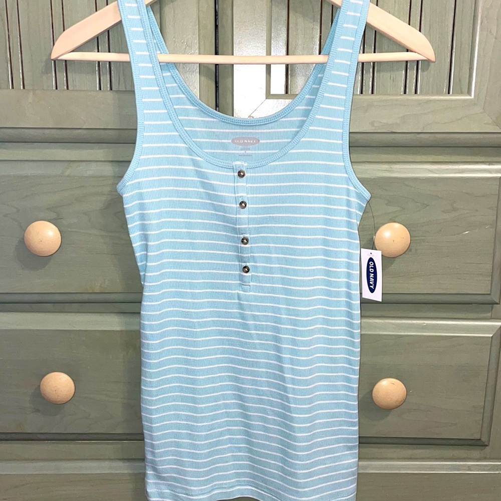 Old Navy Baby Blue Striped XS Button Tank